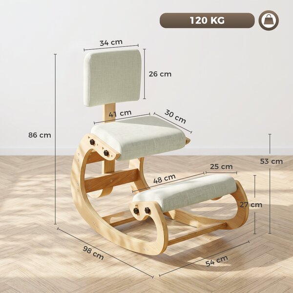 HOMCOM Sedia Ergonomica Inginocchiata da Ufficio e Casa, in Tessuto Effetto Lino, Compensato di Betulla, Crema | Aosom Italy