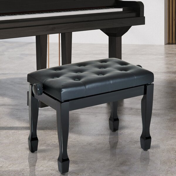 HOMCOM Sgabello Panca per Pianoforte con Altezza Regolabile 45-55cm, in Legno e Similpelle Sgabelli Imbottiti Nera