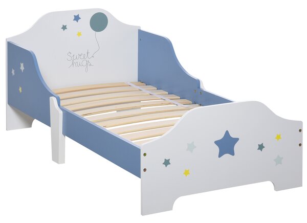 HOMCOM Letto Basso per Bambini +3 Anni con Sponde, Lettino Blu e Bianco,Atrezzatura Stanza per Bambino 143 x 74 x 59 cm|Aosom