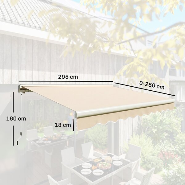 Outsunny Tenda da Sole a Bracci per Esterno con Manovella, in Metallo e Poliestere, 295x250 cm, Beige | Aosom Italy