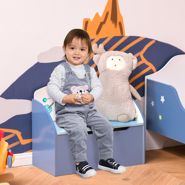HOMCOM Cassapanca Baule Portagiochi, Panca in Legno Blu per Cameretta Bambini 3-6 Anni, 60 x 30 x 50 cm|Aosom