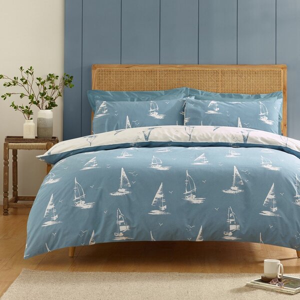 Set copripiumino e federa blu per letto singolo 135x200 cm Salcombe Boats – Catherine Lansfield