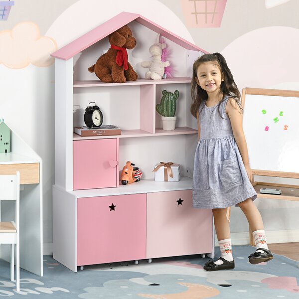 HOMCOM Scaffale Libreria Organizzatore Armadietto a Scomparti per bambini con cassetto scomparto in MDF P2 Rosa 80 x 34 x 130cm|Aosom