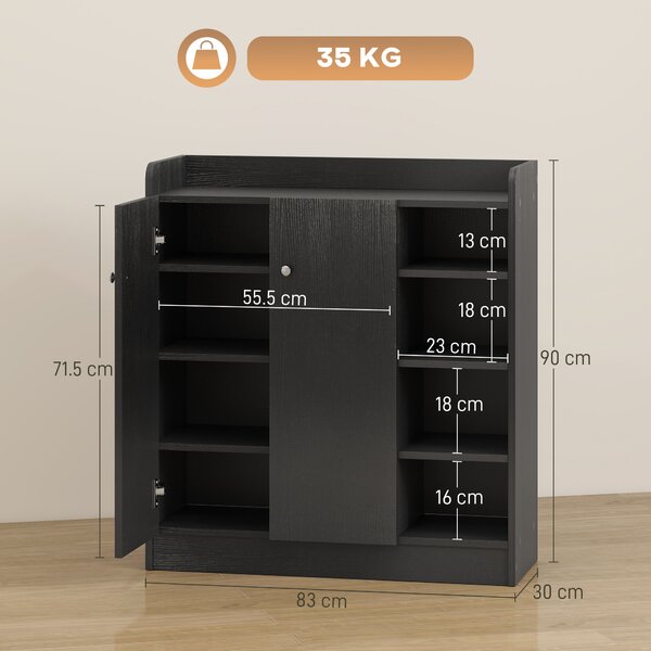 Homcom scarpiera da ingresso salvaspazio mobile scarpiera in Legno con 2 Ante 3 Ripiani 83 x 30 x 90 cm Nero|Aosom