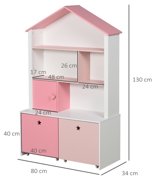 HOMCOM Scaffale Libreria Organizzatore Armadietto a Scomparti per bambini con cassetto scomparto in MDF P2 Rosa 80 x 34 x 130cm|Aosom