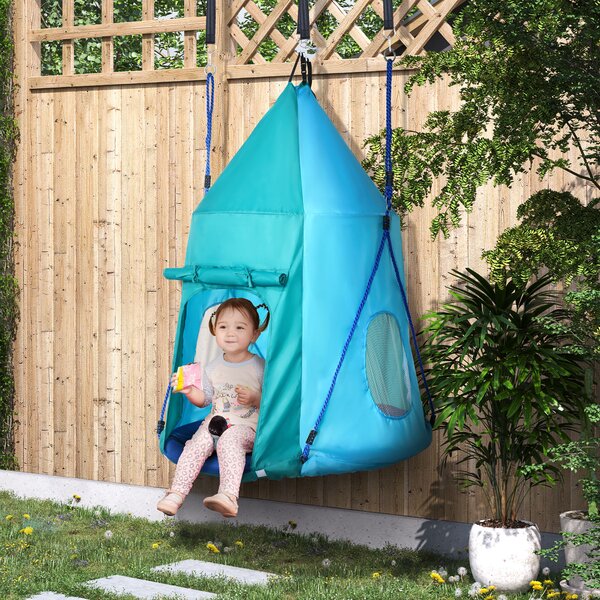 Outsunny Altalena da Giardino con Tenda per Bambini 3-8 Anni, Diametro 100cm, Corde Regolabili, Divertimento Assicurato, Blu|Aosom