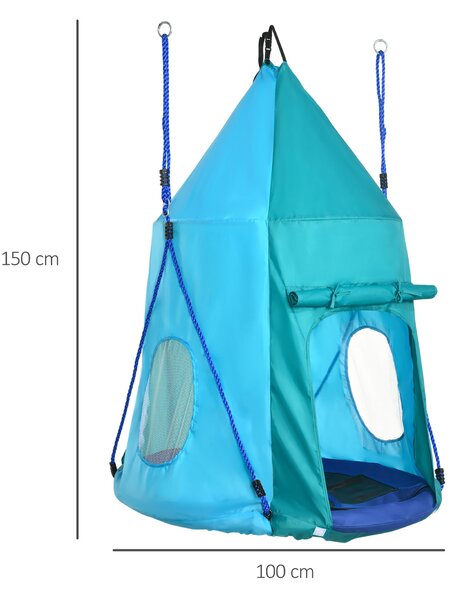Outsunny Altalena da Giardino con Tenda per Bambini 3-8 Anni, Diametro 100cm, Corde Regolabili, Divertimento Assicurato, Blu|Aosom