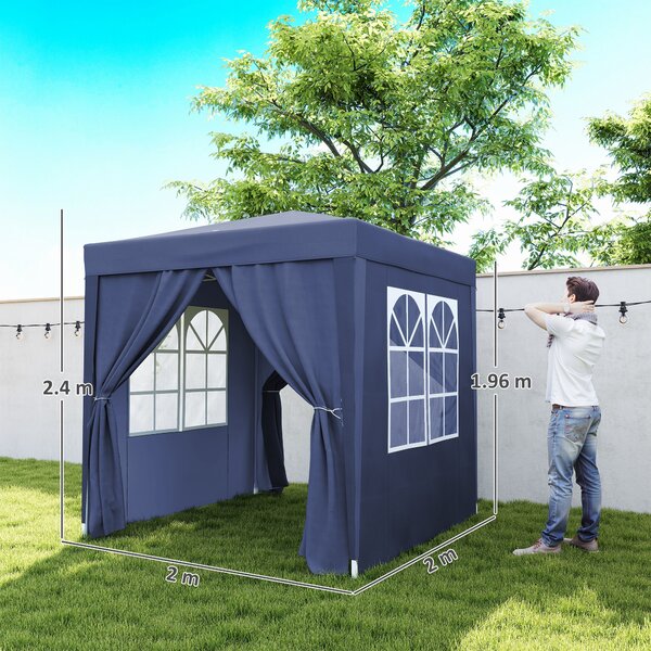 Outsunny Gazebo Pieghevole Pop Up con 4 Pareti Rimovibili in Poliestere e Acciaio, 2x2 m, Blu | Aosom Italy