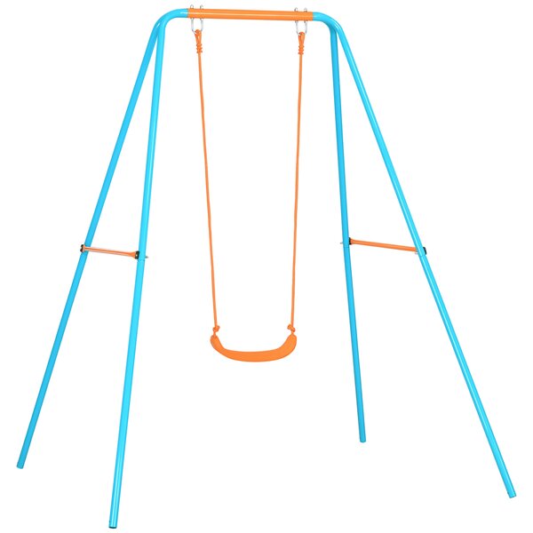 Outsunny Altalena per Bambini 3-8 Anni da Giardino in Acciaio e PE con Seggiolino e Picchetti, 163x145x181 cm, Blu e Arancione|Aosom