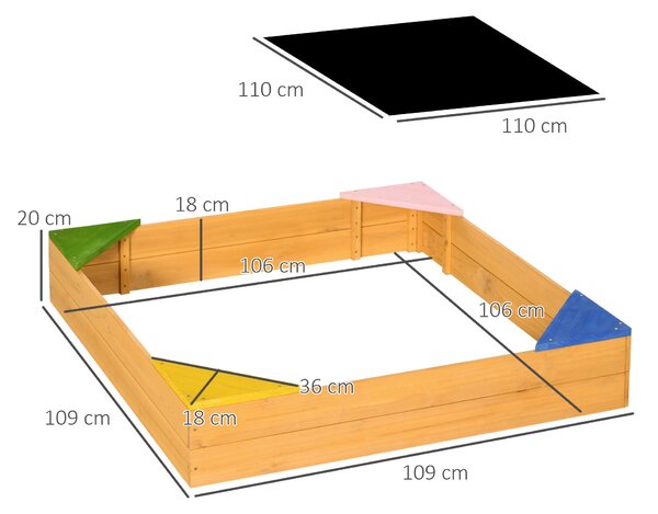 Outsunny Sabbiera per Bambini da 4 Posti in Legno di Abete con Design senza Fondo, 109x109x19.8 cm|Aosom