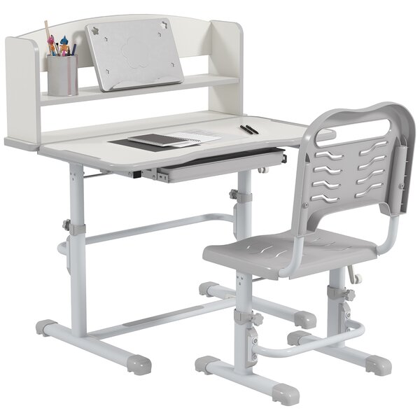ZONEKIZ Banco Scuola con Sedia per Bambini 6-12 Anni, Scrivania Altezza Regolabile e Sedia Inclinabile, Set Studio Ergonomico|Aosom Italy