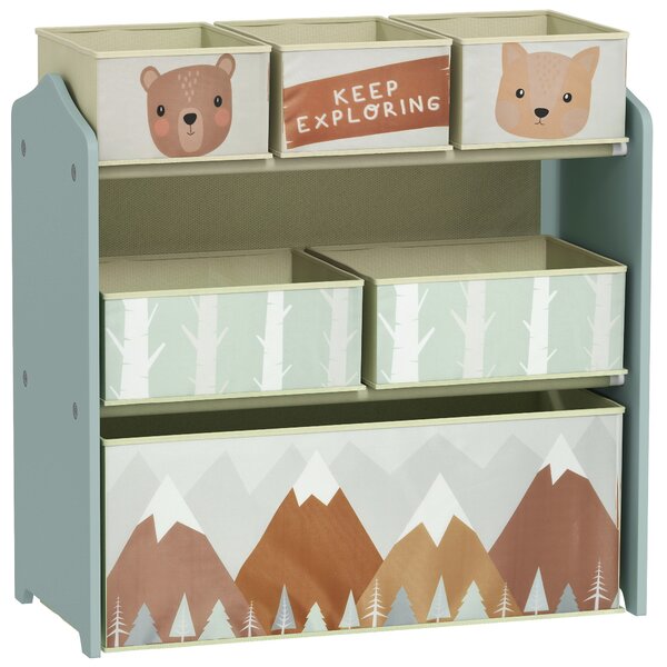 ZONEKIZ Scaffale Portagiochi per Bambini con 6 Contenitori Rimovibili in Tessuto, 63x30x66cm, Verde|Aosom