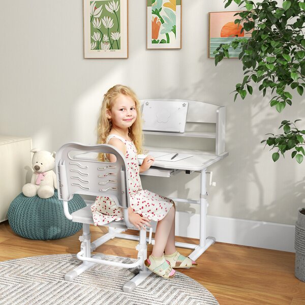 ZONEKIZ Banco Scuola con Sedia per Bambini 6-12 Anni, Scrivania Altezza Regolabile e Sedia Inclinabile, Set Studio Ergonomico|Aosom Italy