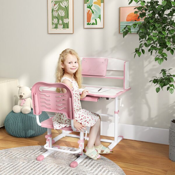 ZONEKIZ Set Tavolo e Sedie per Bambini 6-12 Anni con Altezza Regolabile e Piano Inclinabile a 45°, cassetto e scaffale, in acciaio e MD|Aosom Italy