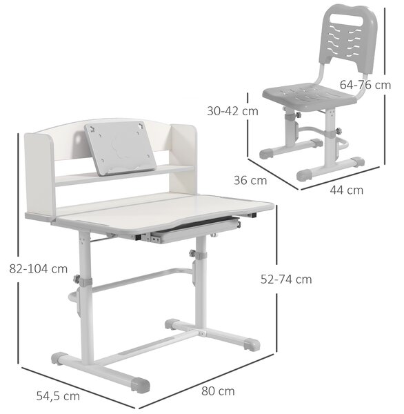 ZONEKIZ Banco Scuola con Sedia per Bambini 6-12 Anni, Scrivania Altezza Regolabile e Sedia Inclinabile, Set Studio Ergonomico|Aosom Italy