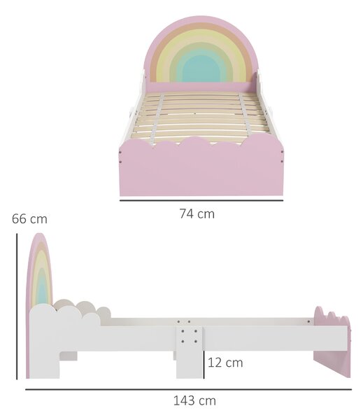 ZONEKIZ Lettino per Bambini 3-6 Anni con Sponde Laterali Anticaduta in MDF, 143x74x66 cm, Bianco e Rosa|Aosom