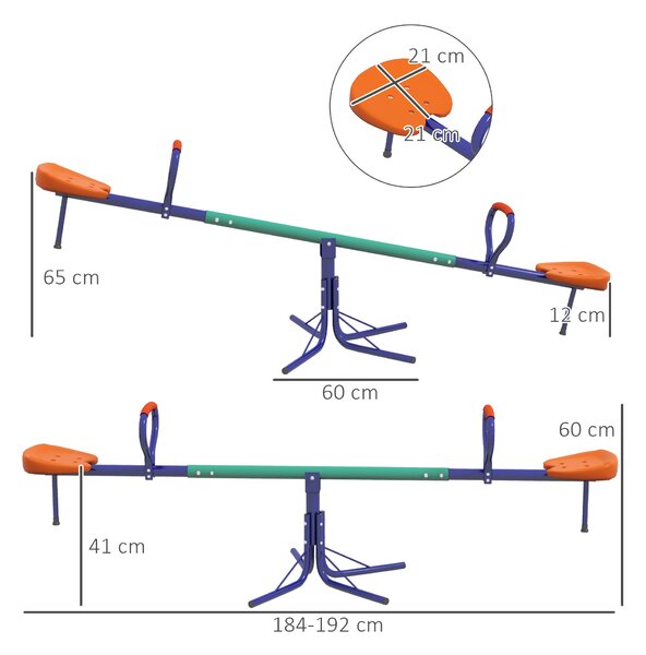 Outsunny Altalena a Bilico per Bambini 3-8 Anni con Rotazione a 360°, in Acciaio e PP, 192x60x60 cm|Aosom