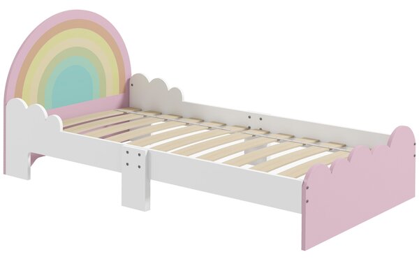 ZONEKIZ Lettino per Bambini 3-6 Anni con Sponde Laterali Anticaduta in MDF, 143x74x66 cm, Bianco e Rosa|Aosom