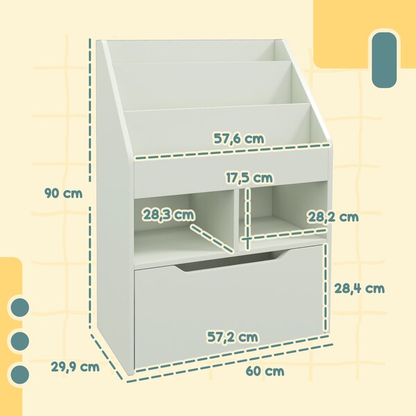 HOMCOM Piccola Libreria per Bambini con Ripiani e Cassetto in MDF, 60x29.9x90cm, Verde