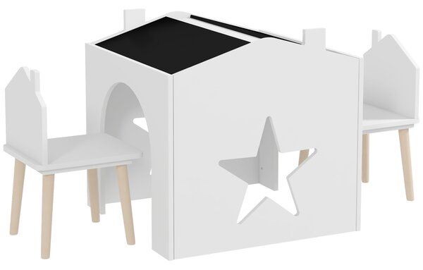 AIYAPLAY Set con 2 Sedie per Bambini e Tavolino con Lavagna per Cameretta e Asilo, Età 3-8 Anni, Bianco