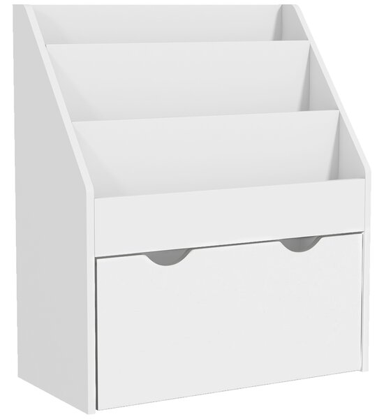 AIYAPLAY Libreria per Bambini 3-8 Anni a 3 Ripiani con Cassetto Inferiore, in MDF, 62.5x30x70 cm, Bianco