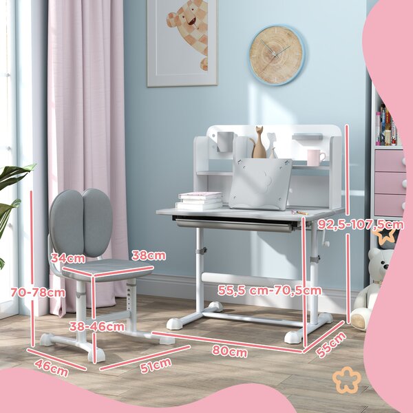 AIYAPLAY Set Tavolo e Sedie per Bambini 6-12 Anni, Scrivania con Altezza Regolabile e Sedia Inclinabile, Set Studio Ergonomico, Grigio | Aosom Italy