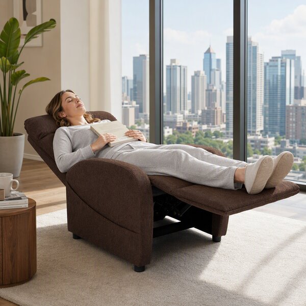 HOMCOM Poltrona Relax Reclinabile con Poggiapiedi in Tessuto Effetto Lino, 69x85x100 cm, Marrone