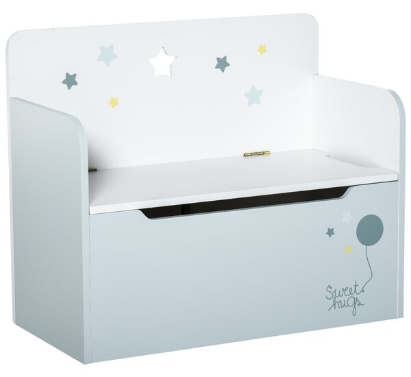 HOMCOM Panca Contenitore con Schienale in Legno per Bambini da 3-6 Anni, 60x30x50 cm, Azzurro