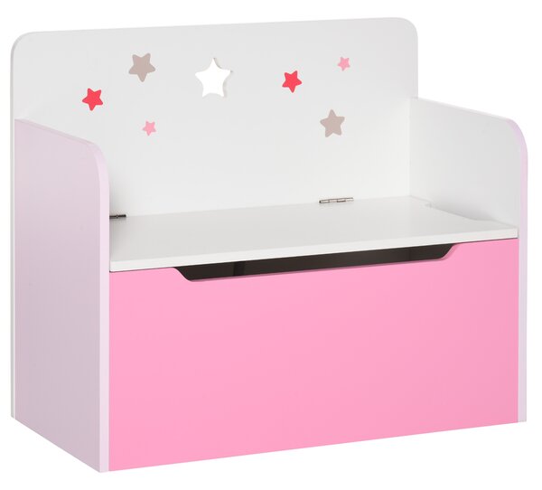 HOMCOM Cassapanca Contenitore con Schienale in Legno e decorazioni a stella per Bambini da 3-6 Anni, in MDF, 60x30x50 cm, Rosa| Aosom Italy