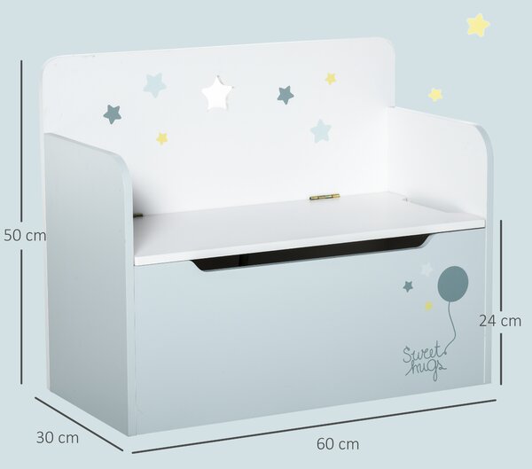HOMCOM Panca Contenitore con Schienale in Legno per Bambini da 3-6 Anni, 60x30x50 cm, Azzurro