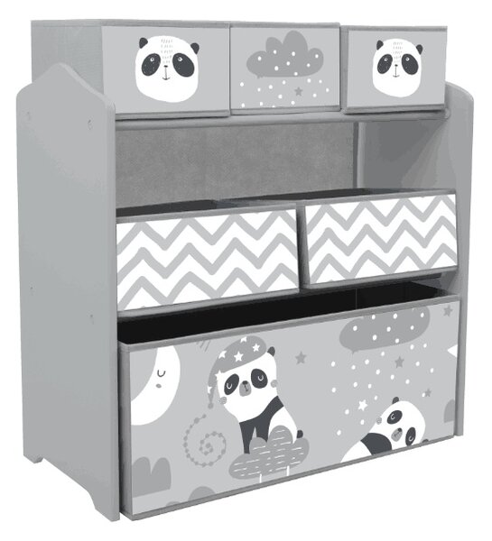 ZONEKIZ Scaffale Portagiochi per Bambini con 6 Contenitori Rimovibili in Tessuto, 63x30x66cm, Grigio