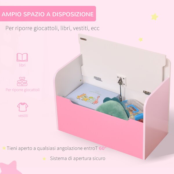 HOMCOM Cassapanca Contenitore con Schienale in Legno e decorazioni a stella per Bambini da 3-6 Anni, in MDF, 60x30x50 cm, Rosa| Aosom Italy