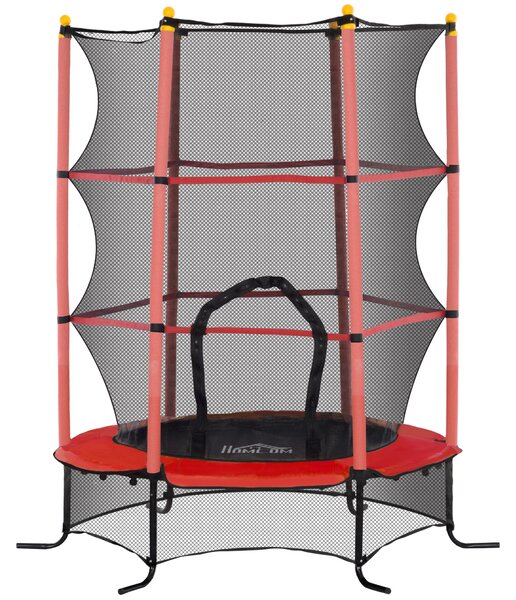 HOMCOM Trampolino Elastico per Bambini Ø1.6x1.9 m con Rete di Sicurezza e Pali Imbottiti, Età 3-10 Anni, Rosso