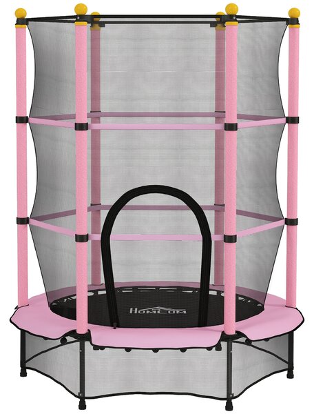 HOMCOM Tappeto Elastico per Bambini con Rete di Sicurezza e Pali Imbottiti Età 3-10 Anni, Ø140 x 190 cm, Rosa