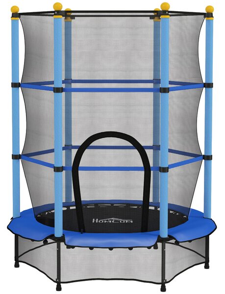 HOMCOM Tappeto Elastico per Bambini con Rete di Sicurezza e Pali Imbottiti Età 3-10 Anni, Ø140 x 190 cm, Blu
