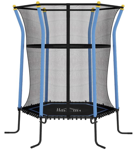 HOMCOM Tappeto Elastico per Bambini con Ingresso a Cerniera e Pali Imbottiti, in Acciaio, PP e EPE, Ø163.5x190 cm, Azzurro