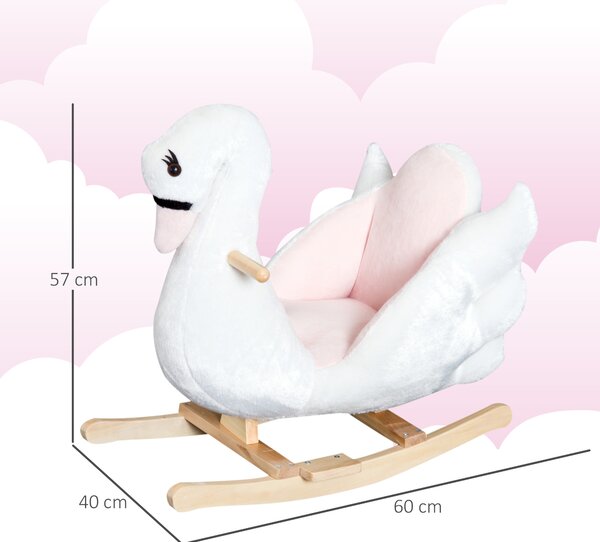 HOMCOM Cavallo a Dondolo a Forma di Cigno con Musica, Struttura in Metallo e Legno, Rivestimento Peluche, 60x32x55cm, Bianco|Aosom