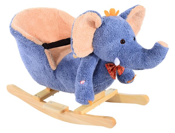 HOMCOM Cavallo a Dondolo Morbido in Legno Elefante per i Bambini 60x33x45cm|Aosom