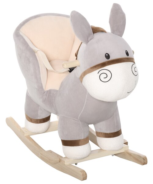 HOMCOM Cavallo a Dondolo Forma Asino per Bambini 18-36 Mesi Seduta Imbottita con Suono e Batterie Grigio Max.carico 40kg|Aosom.it