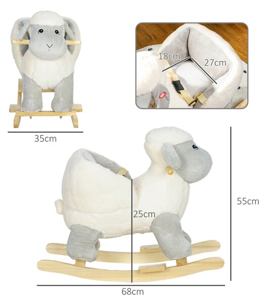 AIYAPLAY Cavallo a Dondolo per Bambini 1-3 Anni a Forma di Pecorella con Suoni e Rivestimento Morbido, Grigio