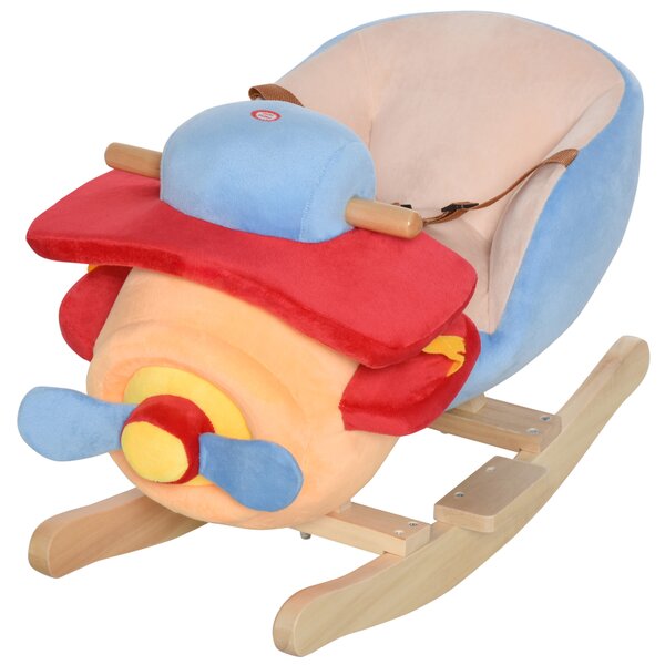 HOMCOM Dondolo a Forma di Aeroplano per Bambini di Età Superiore a 18 Mesi con Musica Incorporata in Legno Alamo, Max:60kg 60x33x45cm|Aosom
