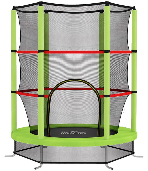 HOMCOM Tappeto Elastico per Bambini 3-6 Anni con Rete di Protezione, 6 Colonne e 3 Ingressi, Ø140x190 cm, Verde e Nero