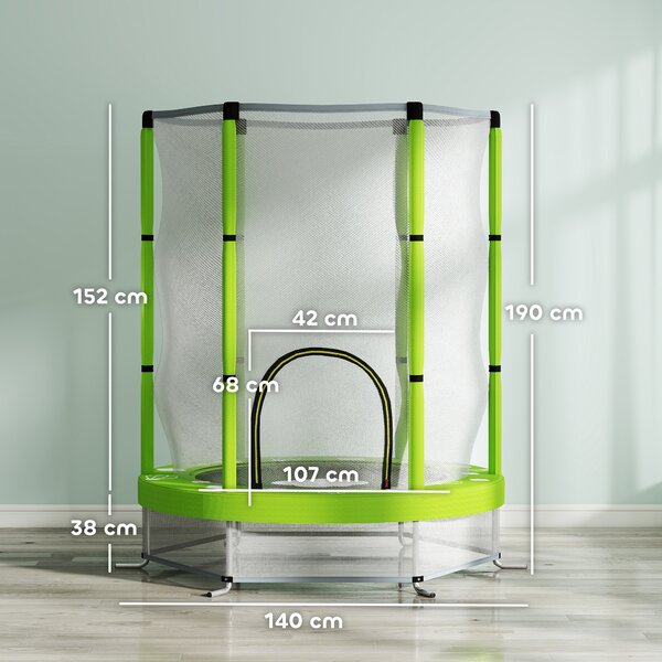 AIYAPLAY Trampolino Elastico per Bambini Ø140 cm con Rete di Sicurezza e Disegni, Età 3-6 Anni, Verde
