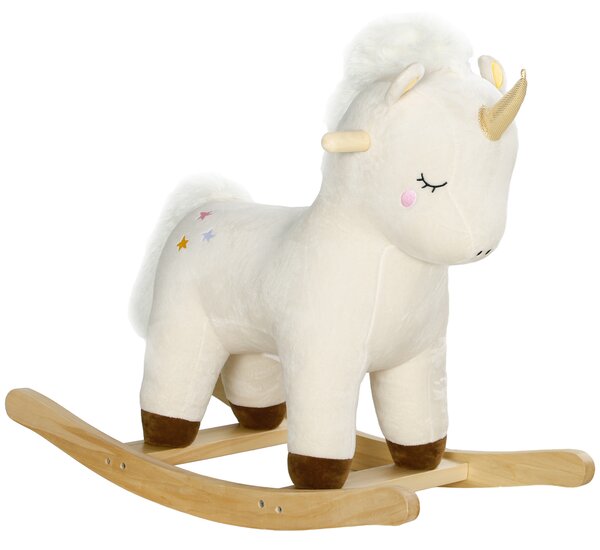 AIYAPLAY Cavallo a Dondolo per Bambini 2-4 Anni a Unicorno con Suoni e Rivestimento Morbido, Bianco