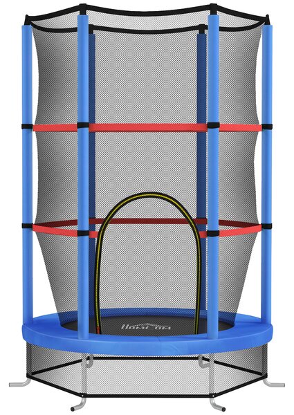 HOMCOM Tappeto Elastico per Bambini 3-6 Anni con Rete di Protezione, 6 Colonne e 3 Ingressi, Ø140x190 cm, Blu e Nero