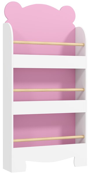 AIYAPLAY Libreria per Bambini con 3 Ripiani a Forma di Orsetto con Barriere Frontali, 55x15x110 cm, Rosa | Aosom Italy