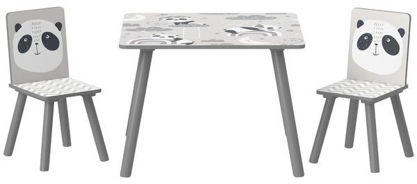 ZONEKIZ Set Tavolino e 2 Sedie per Bambini 3-8 Anni in MDF e Legno di Pino, Grigio