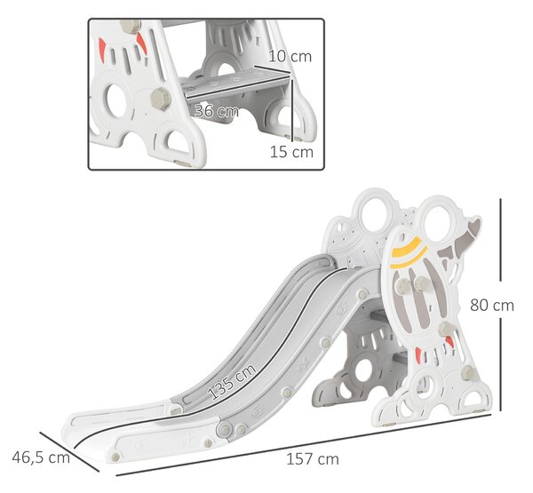 AIYAPLAY Scivolo per Bambini 18-36 Mesi in PE e PP a Tema Spaziale con Scale Antiscivolo, 157x46.5x80 cm, Grigio e Bianco | Aosom Italy