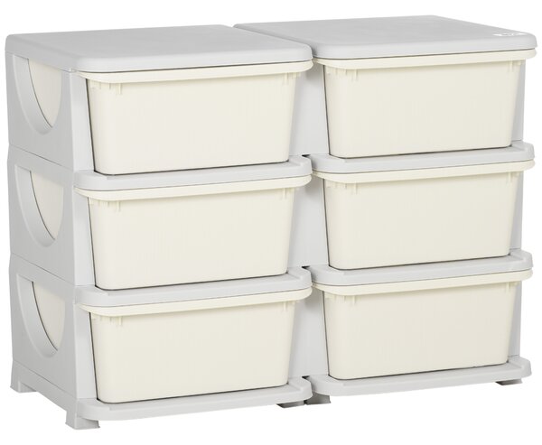 HOMCOM Cassettiera 6 Cassetti per Bambini 3-6 Anni con Bordi Arrotondati, in PP Bianco Crema, 75x37x56.5 cm | Aosom Italy
