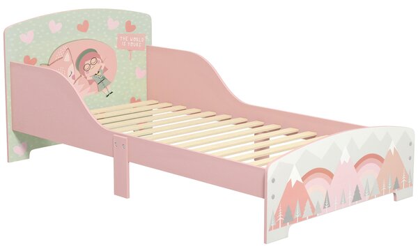 ZONEKIZ Letto per Bambini 3-6 Anni con Bordi Rialzati, Doghe e Fantasia con Animali, 140x70 cm, Rosa